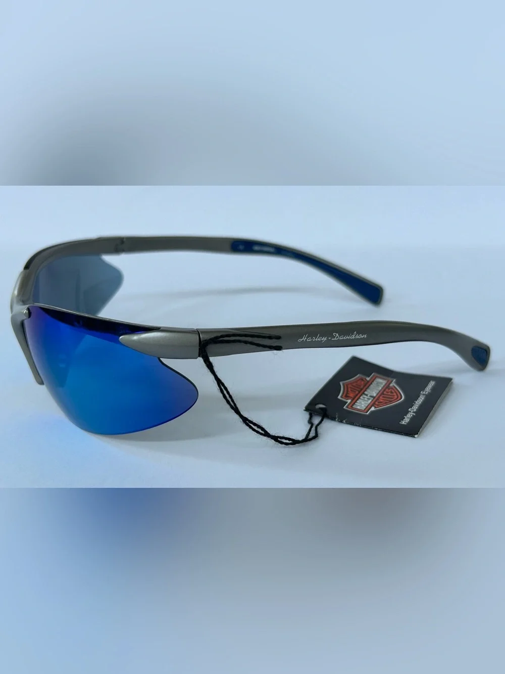Harley-Davidson Silver Frame with Blue Mirrored Wrap Sunglasses